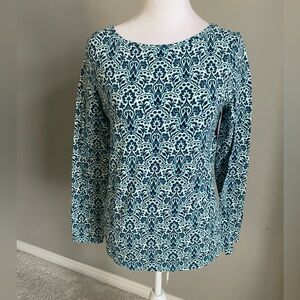 Talbots Teal and White Long Sleeve Top